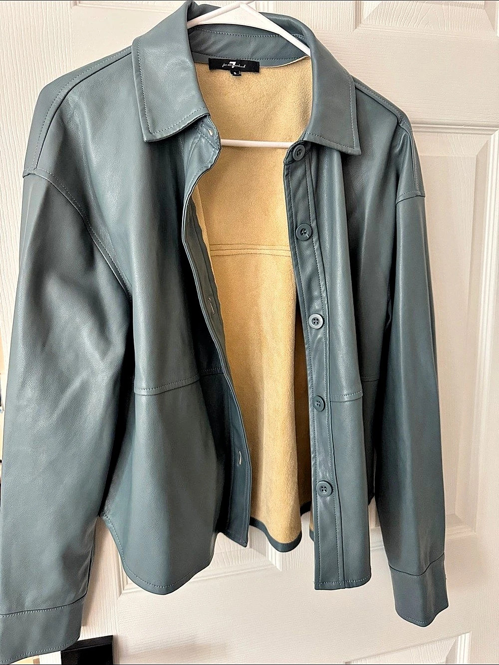 Free People Faux Leather Jacket Blue Size Small Like New